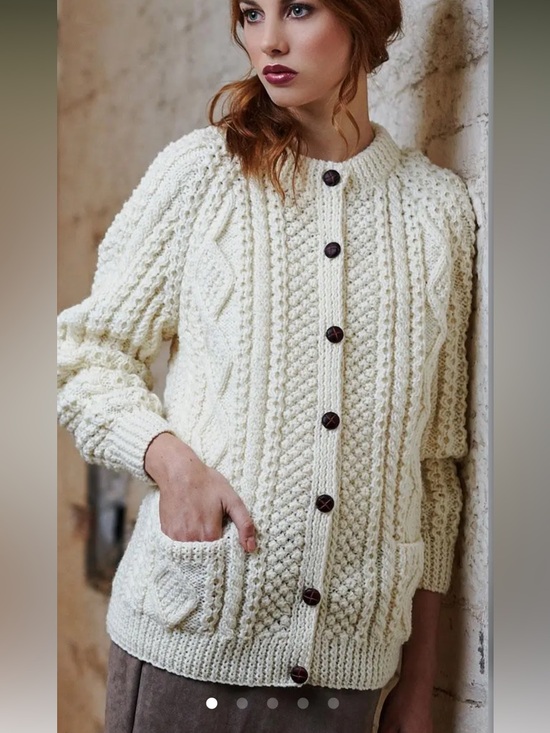 Vintage Blarney Woolen Mill Cream Cable Knit Button-Front Cardigan Sweater